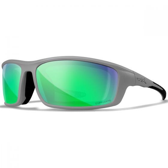 Wiley X WX Grid Glasses - Captivate Polarized Green Mirror Lenses / Matte Cool Gray Frame