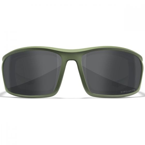 Wiley X WX Grid Glasses - Captivate Polarized Gray Mirror Lenses / Matte Utility Green Frame