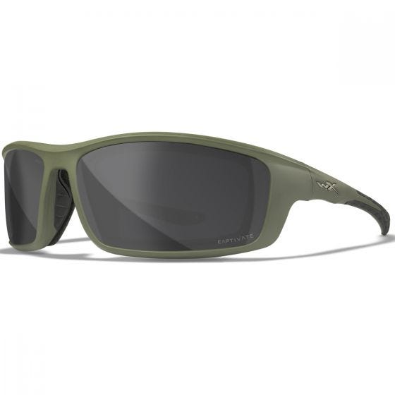 Wiley X WX Grid Glasses - Captivate Polarized Gray Mirror Lenses / Matte Utility Green Frame