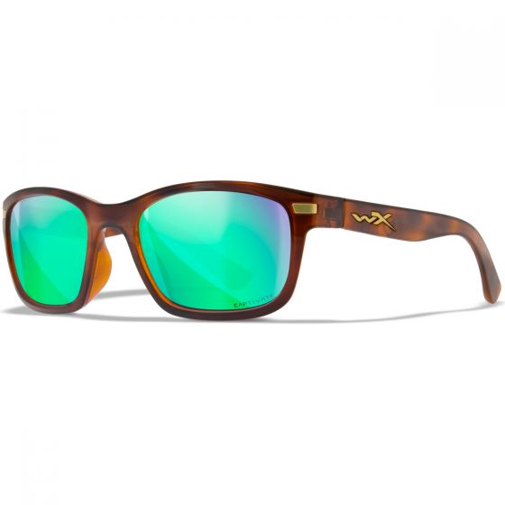 Wiley X WX Helix Glasses - Captivate Polarized Green Mirror Lenses / Gloss Demi Brown Frame