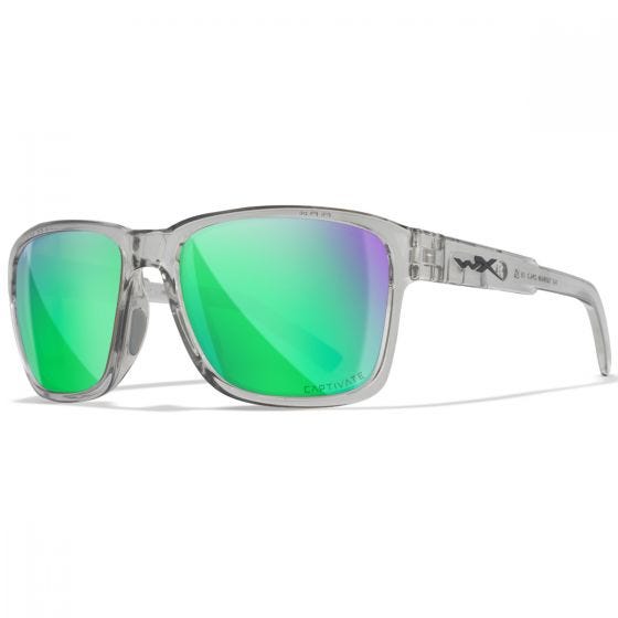 Wiley X WX Trek Glasses - Captivate Polarized Green Mirror Lenses / Gloss Crystal Light Gray Frame