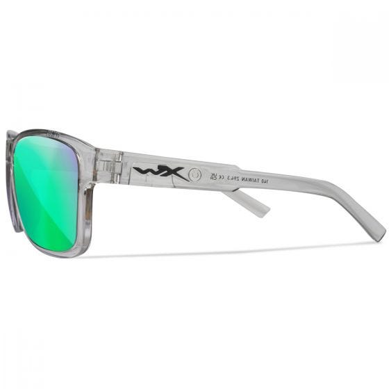 Wiley X WX Trek Glasses - Captivate Polarized Green Mirror Lenses / Gloss Crystal Light Gray Frame