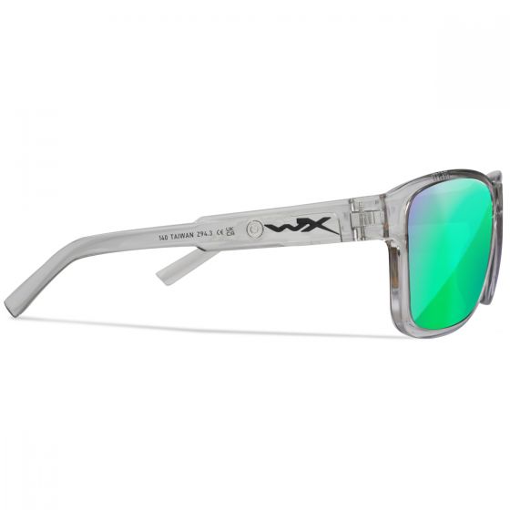 Wiley X WX Trek Glasses - Captivate Polarized Green Mirror Lenses / Gloss Crystal Light Gray Frame