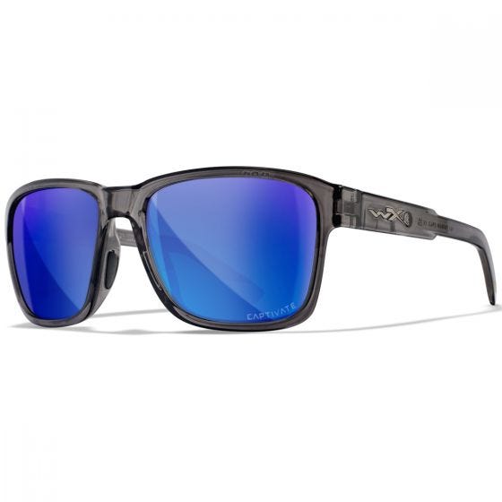 Wiley X WX Trek Glasses - Captivate Polarized Blue Mirror Lenses / Gloss Crystal Dark Gray Frame