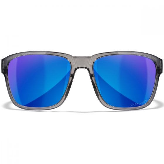 Wiley X WX Trek Glasses - Captivate Polarized Blue Mirror Lenses / Gloss Crystal Dark Gray Frame