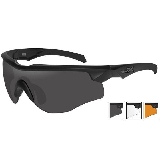 Wiley X WX Rogue Comm Glasses - Smoke Gray + Clear + Light Rust Lens / Matte Black Frame