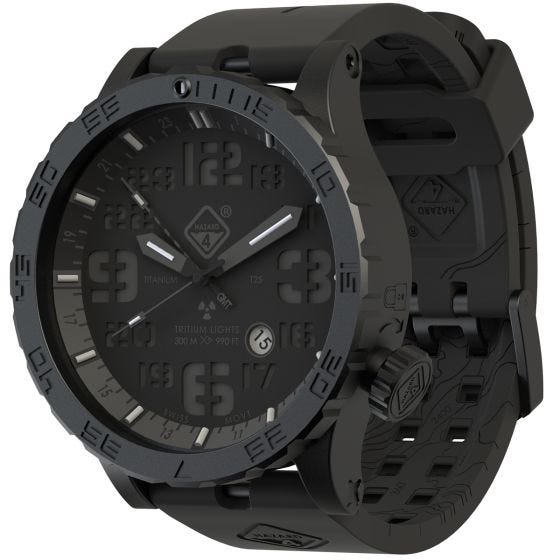 Hazard 4 Heavy Water Diver Titanium Tritium Watch Blackout Black GMT Blue/Red