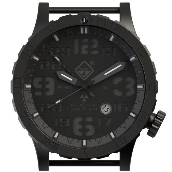 Hazard 4 Heavy Water Diver Titanium Tritium Watch Blackout Black GMT Blue/Red