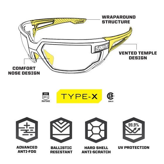 Mechanix Wear Vision Type-X F Safety Eyewear Amber Lens Black Frame