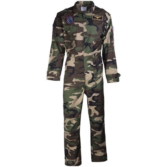 Mil-Tec US Flight Coverall with Patches Woodland