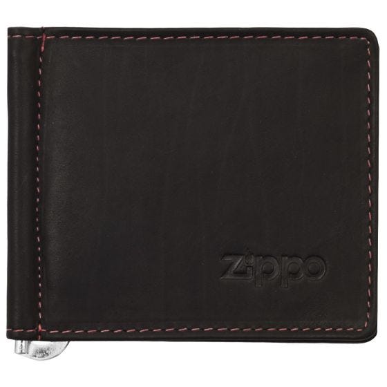 Zippo Leather Bi-Fold Money Clip Wallet Brown