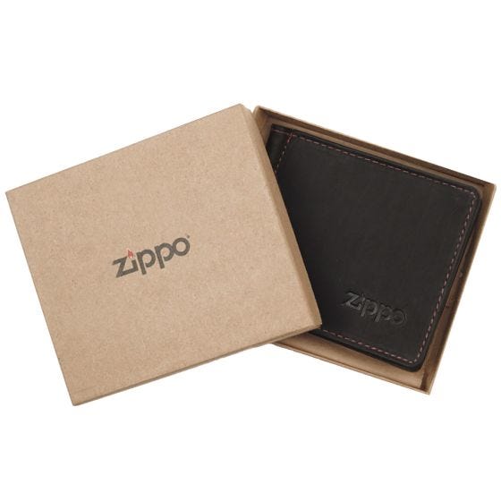 Zippo Leather Bi-Fold Money Clip Wallet Brown