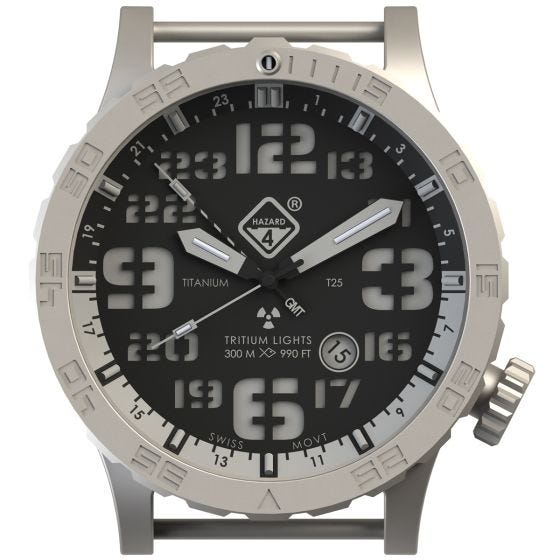 Hazard 4 Heavy Water Diver Titanium Tritium Watch Blacktie White GMT Blue/Red