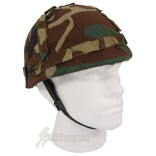 Plastic Helmet with Woodland Camo Cloth Cover