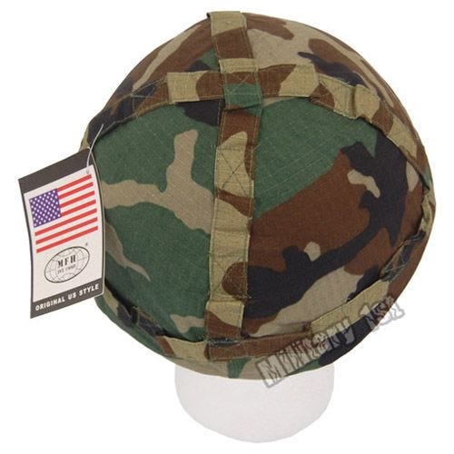 Plastic Helmet with Woodland Camo Cloth Cover