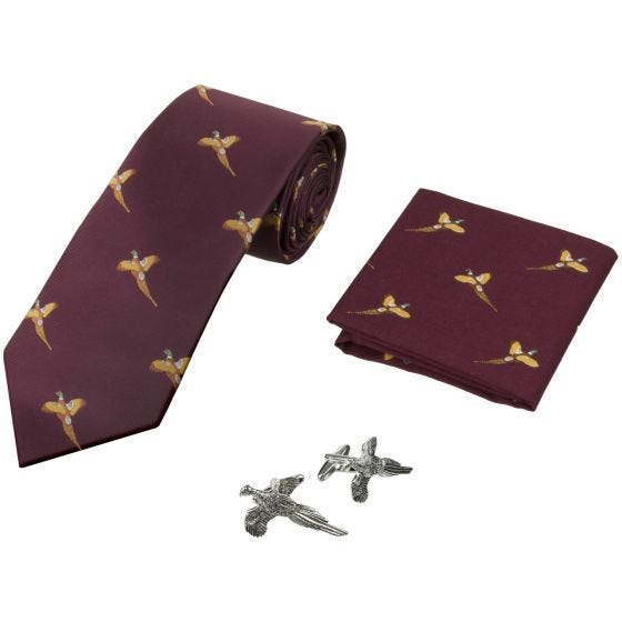 Jack Pyke Tie, Hanky and Cufflinks Gift Set Pheasant Wine